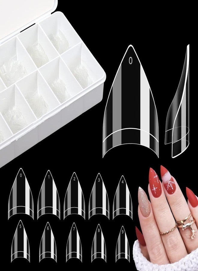LIONVISON 500PCS Short Stiletto Nail Tips for Acrylic Nails Professional, Extra Short Clear False Nails French Tips Artificial Nail Extension for Manicure Nail Salon Supplies DIY Home,10 Sizes - Image 1